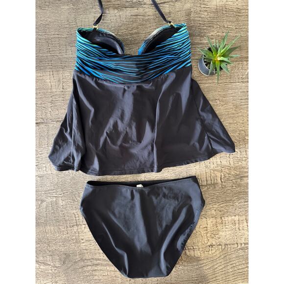 Gottex Contour Black Tankini Swim Set Sz 6 Flowy A-Line Top, Retro Poolside Glam - Picture 8 of 8